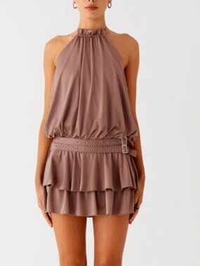 Dopamine Belt Mini Dress - Taupe